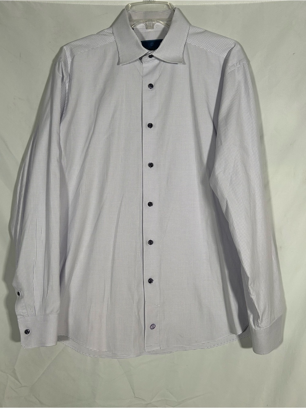 DAVID DONAHUE TRIM PLAID PURPLE BUTTON DOWN DRESS SHIRT MENS 17/34-35 MSRP $240